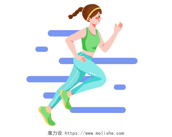 女孩跑步运动夏天卡通人物PNG素材健身瑜伽运动元素